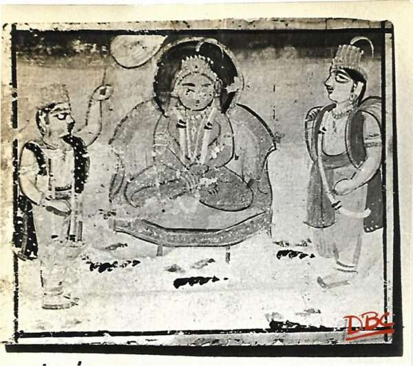 Painting Paper Rajasthan tirthankara surronded by two Devtas
