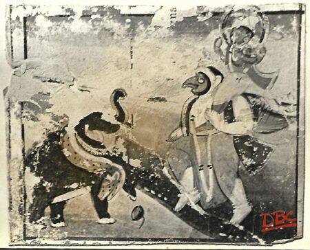 Painting Paper Rajasthan garnta carrying vishnu seeing phishs of elephantly snake