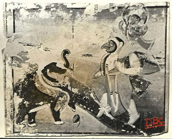 Painting Paper Rajasthan garnta carrying vishnu seeing phishs of elephantly snake