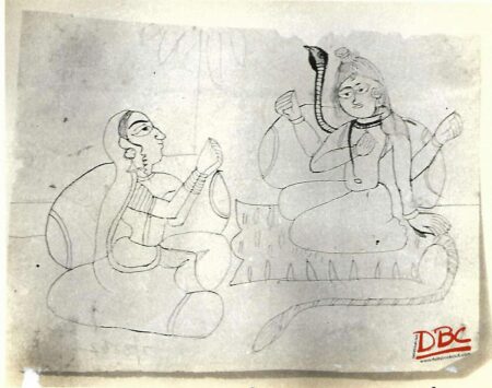 Shiva Parvati Painting Paper Drawing Rajasthan