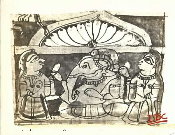 Rajasthan Painting on cloth folk Ganesh with two females