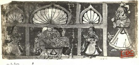 Rajasthan Painting on cloth folk Ganesh with three females