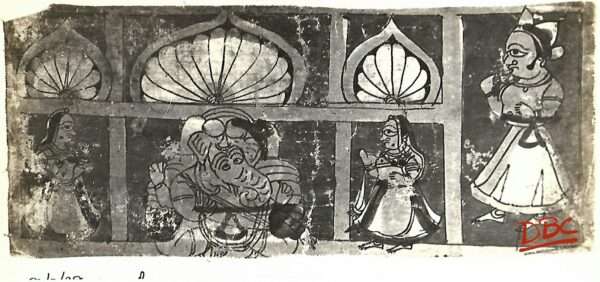 Rajasthan Painting on cloth folk Ganesh with three females