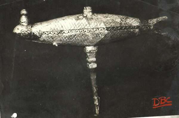 Fish shaped wooden, Silver plated tobacco container