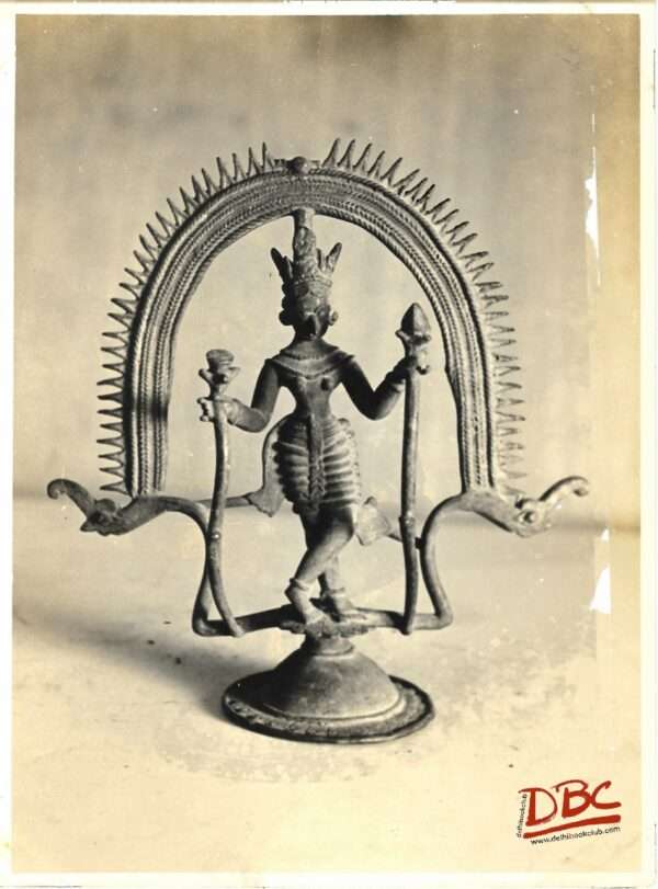standing femal holding flower stalk by both the hands with in a steel (brass)