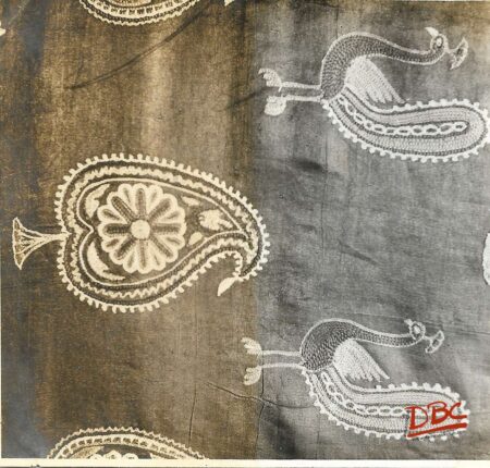 TEXTILE PIECE SHOWING EMBD PEACOCKS AND KALKAS