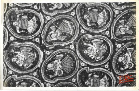 TEXTILE PIECE SHOWING BLACK PRINTED HUMAN FIGURES
