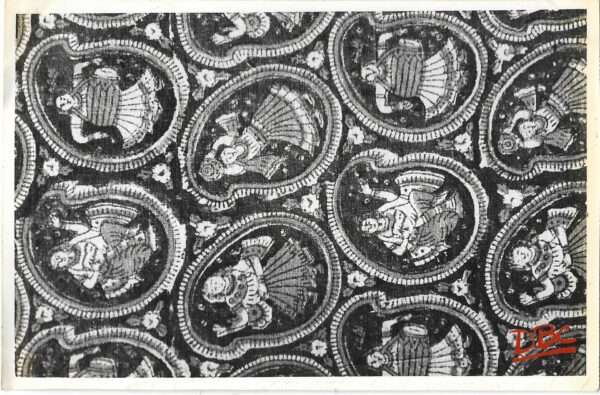 TEXTILE PIECE SHOWING BLACK PRINTED HUMAN FIGURES