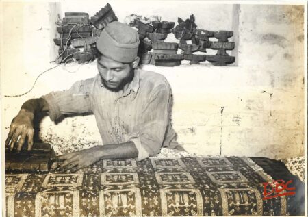 BLOCK PRINTING ON A  TEXTILE PIECE