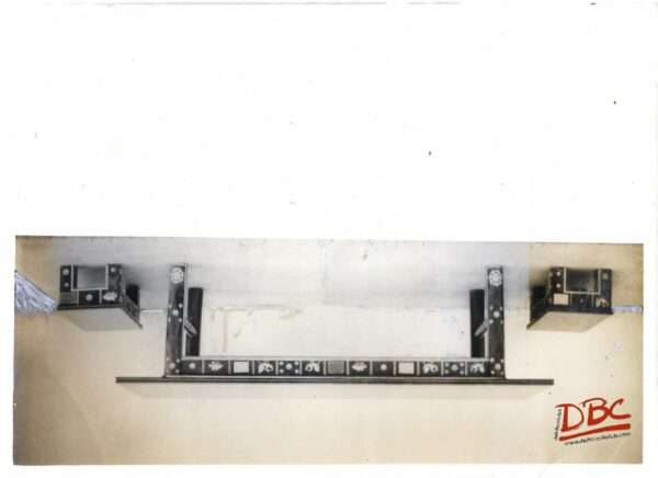 one rectangula table with stools