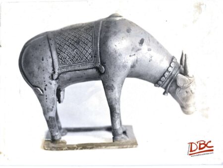 standing bull with cts nech lech learing towarus the ground cotton and silk glass (gaijarat)