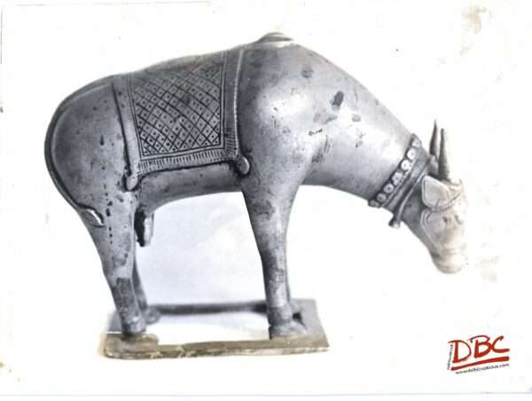 standing bull with cts nech lech learing towarus the ground cotton and silk glass (gaijarat)