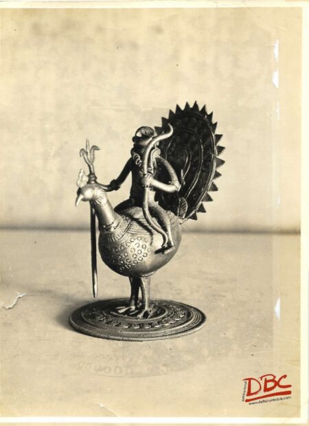 kartibeya on peacock with how and arrow in handi (brass)