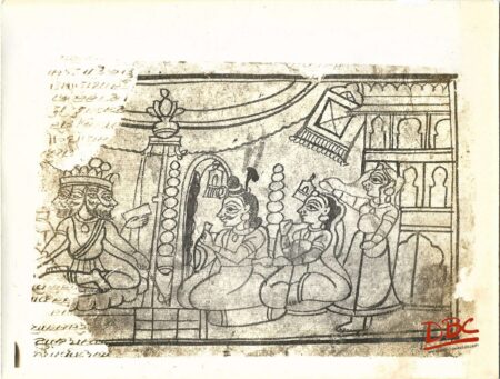 Painting Black & White Skete Rajasthan Devotees in Front of Braahama