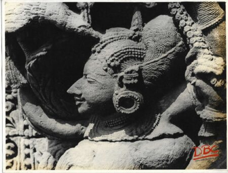 Bhubaneshwar : Raja Rani Temple - Close up of the Twisted Fig. Showing the Peacock Picture Pearls From Her Dress