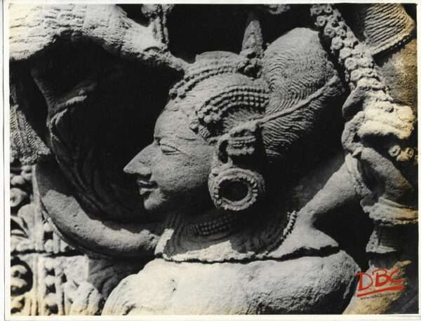 Bhubaneshwar : Raja Rani Temple - Close up of the Twisted Fig. Showing the Peacock Picture Pearls From Her Dress