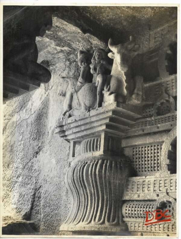 Bedsa - Close up of Bull Capital in the Verandah of Chaitya Hall