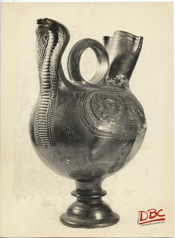 Sorahi Earthen Pritchen engraved With Floral Design on Both Sides abd Decorated with  Snake's Hood Design Used For Storing Water