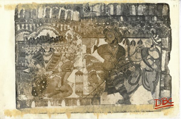 Hamanuman Draped in Shravel to Ravana Painting Folk Ramayana (Maharashtra)