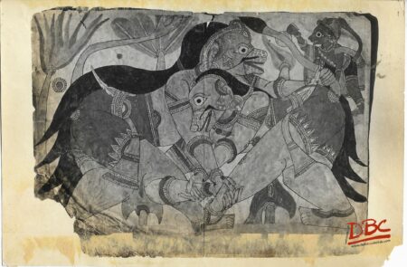 Fight of Bali And Sugriva Painting Folk Ramayana (Maharashtra)