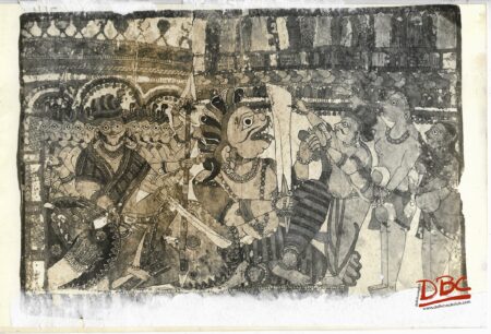 Sujects of Ravana Complaining About Hanumana Painting Folk Ramayana (Maharashtra)