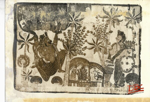 Bharata Sees Hanumana Carrying the Donajiri Painting Folk Ramayana (Maharashtra)