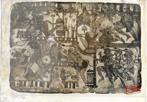 Battle of Rakshan & Hanumana (Feats of Nala, miles Etc. Inokeps) Painting Folk Ramayana (Maharashtra)